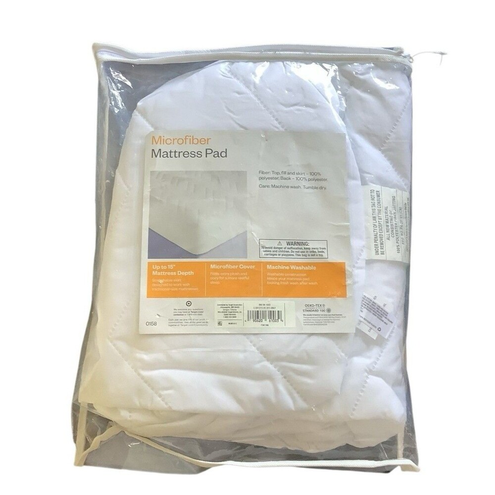 Mattress Pad Twin/XL Twin Microfiber Room Essentials White New 15” Depth